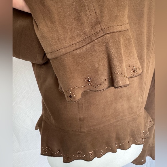Moschino Jeans Suede ruffle jacket brown, size8 - Picture 6 of 11